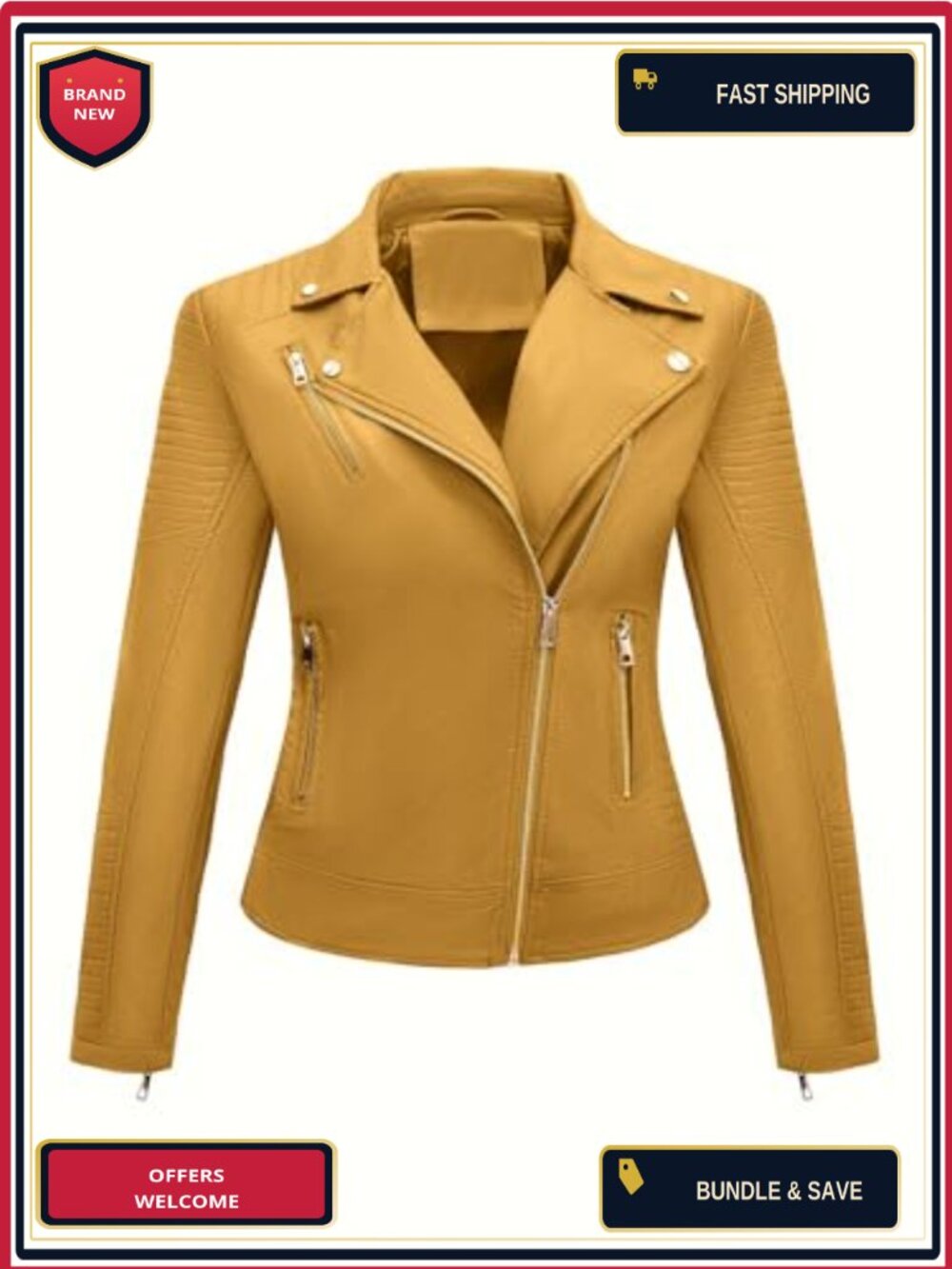 Faux Leather Cropped Motorcycle Jacket Notch Lapel ZIP